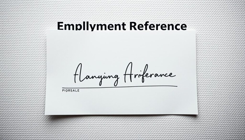 A professional-looking electronic signature on an official-looking employment reference document, with a clean, minimalist design. Positioned prominently on an off-white textured background, the signature is distinct and legible, conveying authenticity and legitimacy without distracting elements. Captured with a Sony A7R IV 70mm lens, the image has a sharp, focused clarity, with a polarized filter lending a subtle depth and richness to the tones. The overall mood is one of simplicity, formality, and administrative credibility, reflecting the subject of alternative methods for validating an employment reference document.